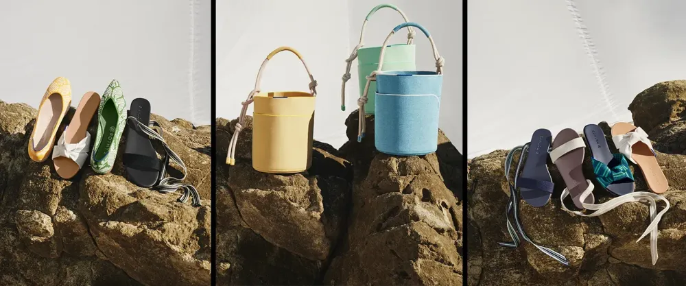 Rothy's shoes and bags on the beach